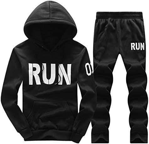 Willsin7so Hoodies Men Winter Fleece Tracksuits Print Sportswear 2PC Jackets + Pants gray XL