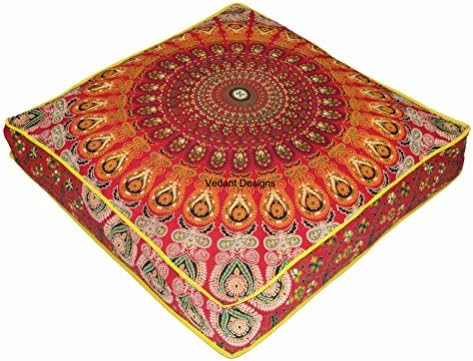Indian Bohemian tapestry meditation cushion boho floor cushion handmade pillow insert boho seating pouf ottoman indian pillow shams boho mandala dog bed bohemian mandala floor pillow (Cover Only)