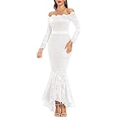 LALAGEN Women's Floral Lace Long Sleeve Off Shoulder Wedding Mermaid Dress