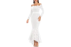 LALAGEN Women's Floral Lace Long Sleeve Off Shoulder Wedding Mermaid Dress