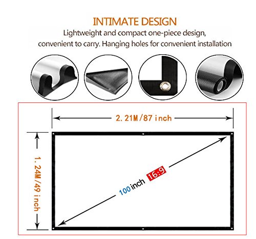 FUN 100 inch Projection Screen 16:9 HD Portable Movies Screen PVC Fabric for Projector Home Theater Outdoor