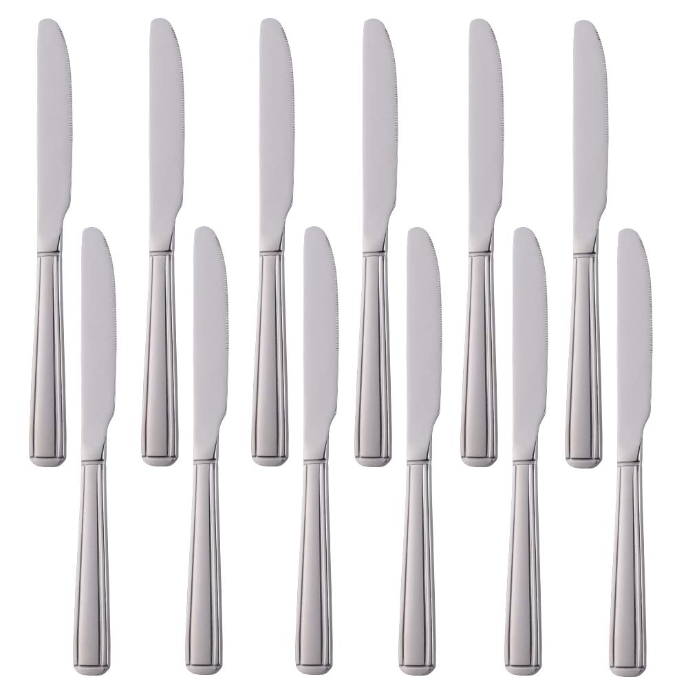 Buyer Star Set of 12 Dessert Knives, Silver Stainless Steel Cutlery Set for Hotel Restaurant or Home