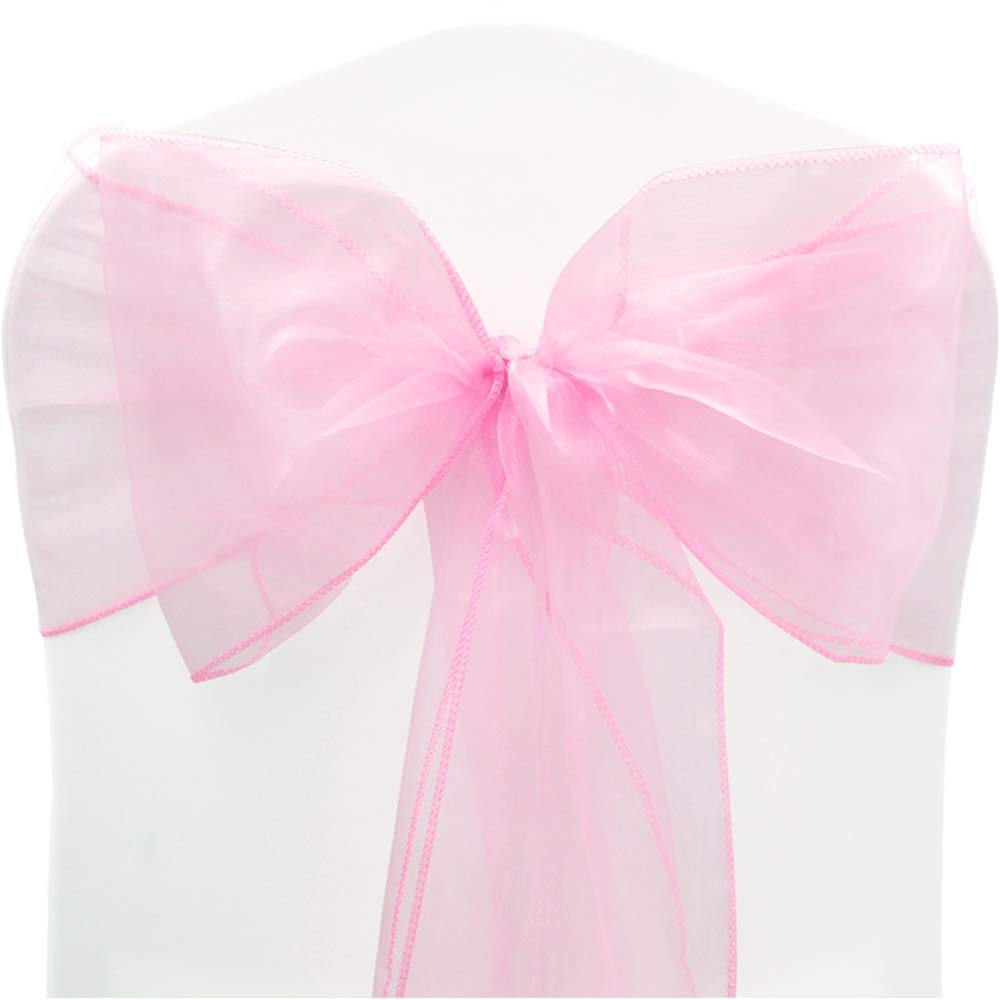 Time to Sparkle Pack of 10 Organza Sashes 22x280cm/9x110inch Wider Sash Fuller Bows Chair Cover Bows Sash for Wedding Party Birthday Decoration - Powder Pink