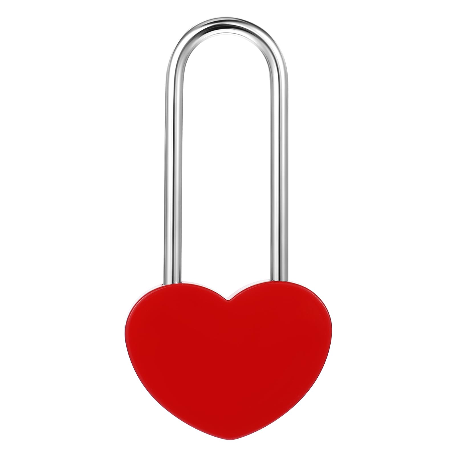 Bridge Long Shackle Heart Lock in Red - Romantic Love Padlock for Wedding, Anniversary, Travel and Valentine's Day (NO Key)