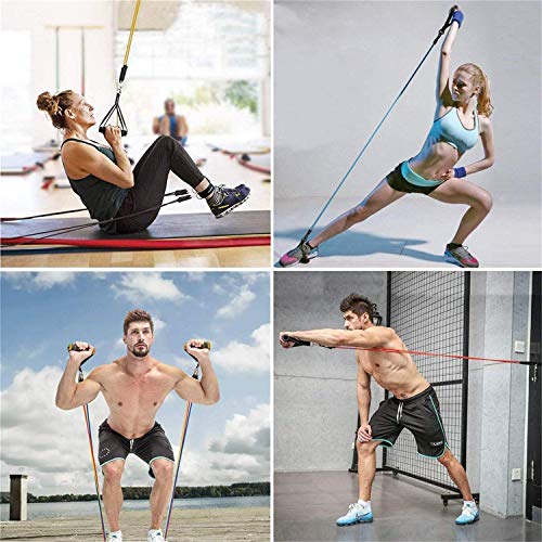 【2019 Newest】150LB Resistance Bands Set for Home Workouts, Physical Therapy - Exercise Bands with Handles, Door Anchor, Ankle Straps and Workout Guide - 100% Life Time Guarantee