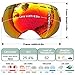ZIONOR X Ski Snowboard Snow Goggles OTG Design for Men Women Adult with Spherical Detachable Lens UV Protection Anti-fog (VLT 21% Red Frame Revo Red Lens)