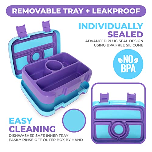 kinsho Bento Lunch Box for Kids Toddlers, 4 Portion Sections Secure Lid