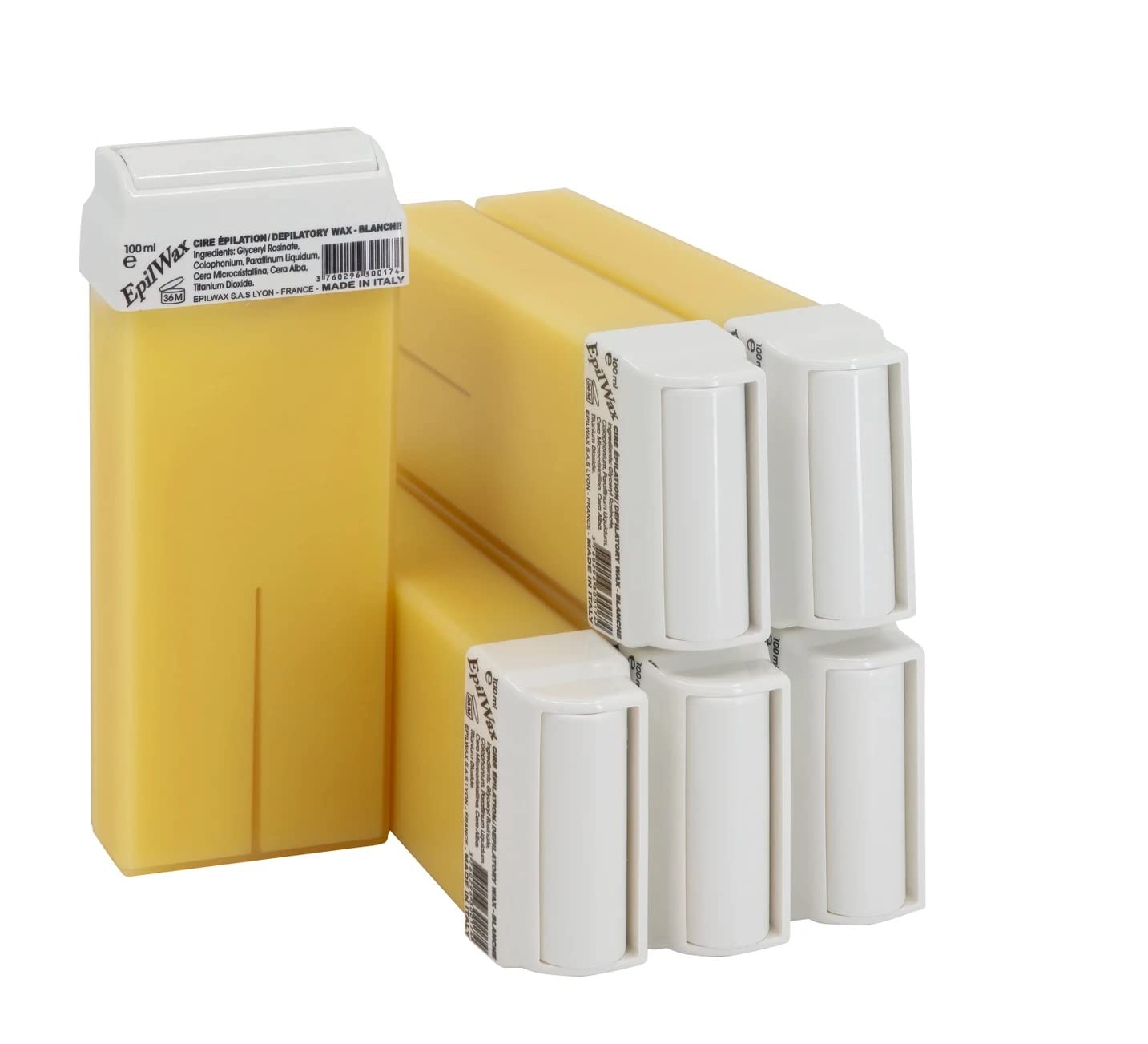 EpilWax Set of 6 White Wax Cartridges for Hair Removal - Large 100 ml Roll-on Waxing Refills — image 1