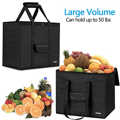 KOMEX Reusable Grocery Bags Foldable 3 Pack Shopping Bags With Sturdy Zippered And Strong Handle Washable Cloth Bag Large Thermal Insulated Tote Bag For Hot Or Cold Groceries (2 Medium + 1 Small) - Thumbnail 5