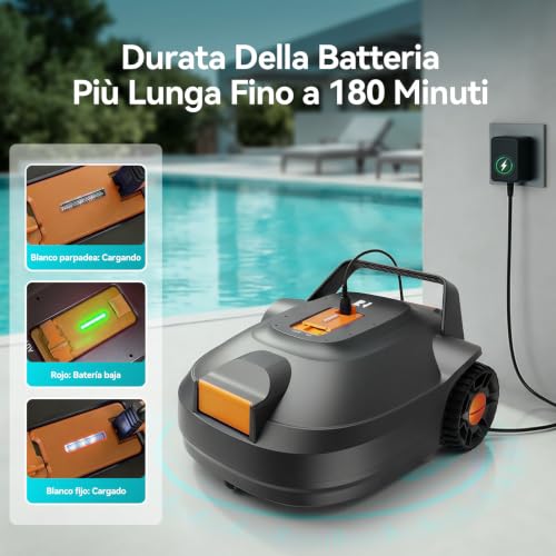 Redkey S200 Wireless Swimming Pool Robots, 180 Min Autonomy, Double Motors, Double Suction, Automatic Parking, Robot Pools Above Ground Flat Bottom Up to 100 m²