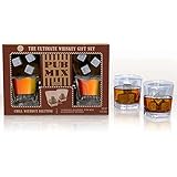 Whiskey Gift Set- Two 6 Oz. Low Ball/ Whiskey Glasses, 6 Granite Whiskey Chill Stones (Rocks) & Gourmet Pub Mix Perfect for Whiskey Tasting Packed in A Gift Box