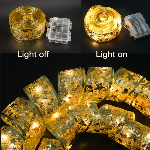 HomeKaren Ribbon Lights for Christmas Tree 32.8Ft with 100 Led, Battery Operated Christmas Lighted Ribbon Decorations Clearance for Tree with Timers, Ribbons Decor Light Up for Tree Mantle Stair