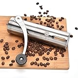 SAVE LIVES With Our Brushed Stainless Steel Manual Coffee Grinder by Integrity Chef - Premium Ceramic Burr Mill, Professional Precision Brewing, Ergonomic Design, Great Gift