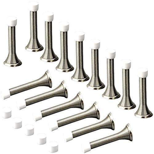 Qogrisun 15 Pack Spring Door Stops,3-⅛ inches Flexible Heavy Duty Door Stop Bumper with 5 Rubber Bumper Tips,Effectively Resist 70000 Times Slams,Protect Your Wall & Doors from Damage,Brushed Nickel - Thumbnail 2