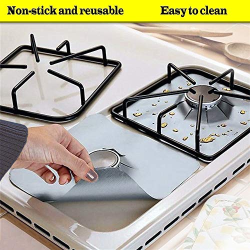 Gas Range Stove Burner Covers (4 Pack Set) Heat-Resistant, Non-Stick Cooking Surface Protectors | PTFE-Coated Fiberglass | Reusable, Easy Clean Kitchen Accessory (Silver) - Thumbnail 3
