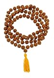 Tibetan 108 Shiva Yoga Rudraksha Seeds Mala Prayer Beads Necklace (Yellow Tassel Knotted)