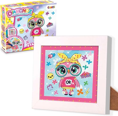 DIAMONDZ - Diamond Painting Kit Hibou, Peinture Diamant 5D Tableau 15x15cm avec Cadre Inclus, Broderie Diamant DIY