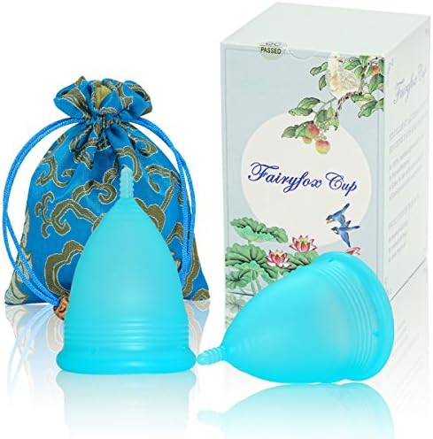 Menstrual Cup By Fairyfox Set of 2 Periods Kit with Silk Brocade Bag - Soft Comfort Fit, Reusable Menstrual Cups (Small, 2 Blue)