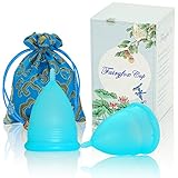 Menstrual Cup By Fairyfox Set of 2 Periods Kit with Silk Brocade Bag - Soft Comfort Fit, Reusable Menstrual Cups (Small, 2 Blue)