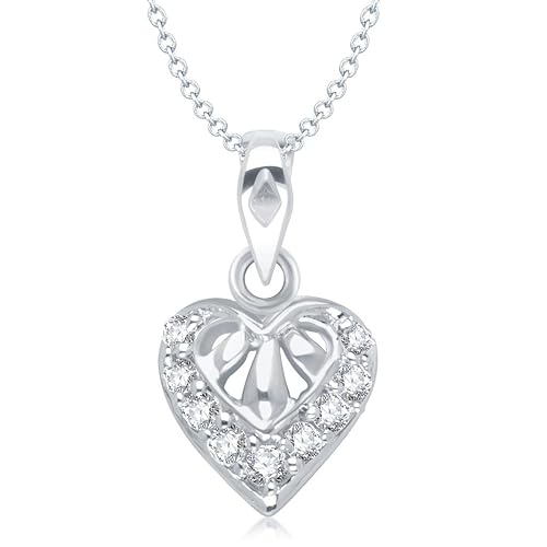 Vina Jewels Valentine Sweet Love Heart Shape Rhodium plated Pendant - P1203R [VKP1203R]