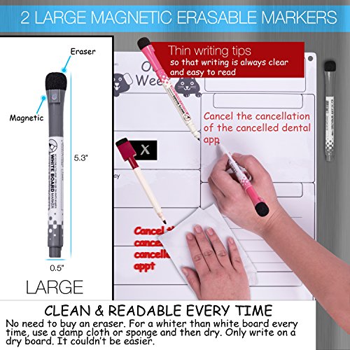 Dry Erase Weekly Magnetic Calendar Set - Whiteboard Planner for Refrigerator White Board Organizer Checklist & Message Board Attach to Fridge or Hang on Wall 17X13 inch With Markers Icons & Push Pins - Thumbnail 3