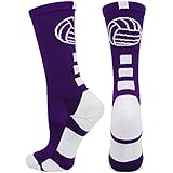 MadSportsStuff Volleyball Logo Crew Socks (Purple/White, Large)
