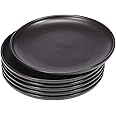 BonNoces Matte Black Porcelain Lunch Plate Dessert Plate, 8-Inch Elegant Round Dinner Serving Plate Set, for Steak, Pasta, and Salad, Set of 6