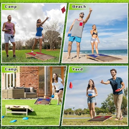 Foldable Cornhole Board Set Solid Wood Cornhole Set with 6 Bean Bags and Carrying Case Portable Cornhole Game Indoor or Outdoor for Adult Backyard Beach Camping Lawn Toss Games