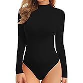 MANGOPOP Mock Turtle Neck Double Lined Long Sleeve Body Suits for Women Basic Body Suit Going Out Tops