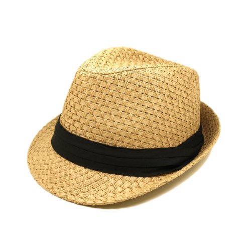 Premium Classic Tan Fedora Straw Hat with Black Band FrenzyStyle