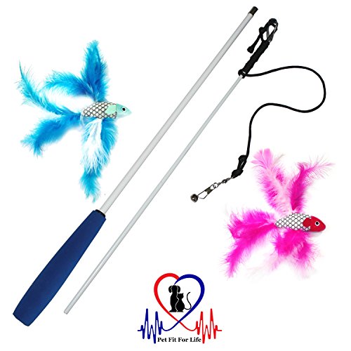 Pet Fit For Life 2 Fish and Feather Teaser and Exerciser For Cat and Kitten - Cat Toy Interactive Cat Wand