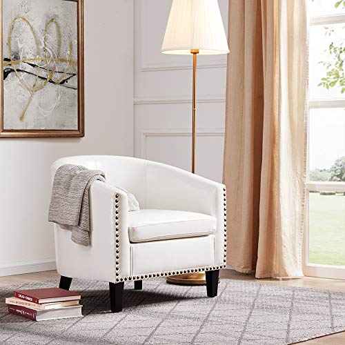 BELLEZE Modern Nailhead Trim Upholstered Tub Barrel Accent Chair Faux