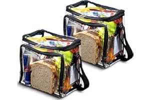 SP HOME GOODS Stadium Approved Clear lunch Bag with Adjustable Strap, Front Storage Compartment, and Mesh Pockets - See Through Zippered Clear lunch Bags for Work, Concerts, (Black 5 Pack)