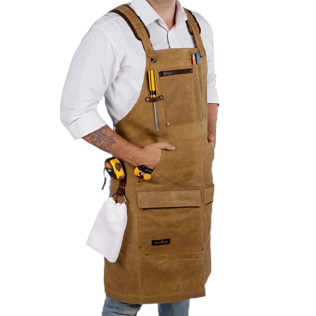 ecoZen Lifestyle Woodworking Apron for Men - Heavy Duty Waxed