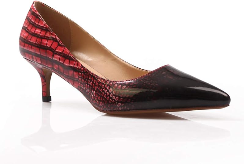 red closed toe pumps