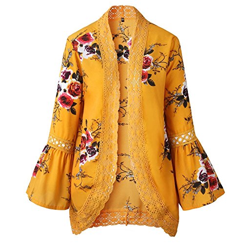 Women Lace Floral Open Cape Casual Coat Loose Blouse Kimono Jacket Cardigan - Thumbnail 2