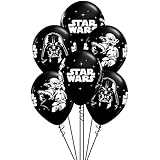 Qualatex Star Wars Biodegradable Latex Balloons Onyx Black with White Prints All-Around of Darth Vader and Yoda, 11-Inch Round (12-Units)