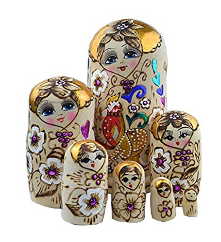 7 layers Beautiful Cute Bird Golden Wooden Russian Nesting Dolls Children Kids Toys Gift Matreshka Handmade Hand-painted Home decoration