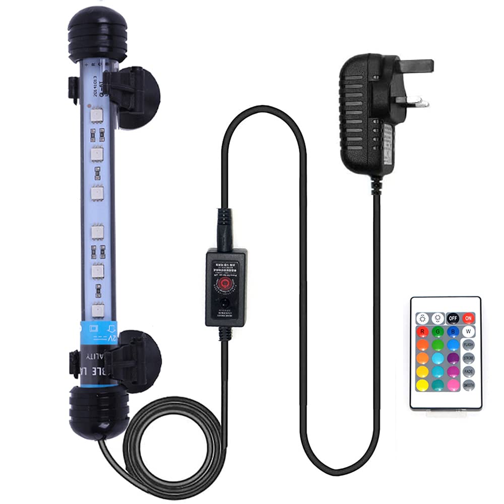 VARMHUS Submersible LED Aquarium Light, 18 cm Underwater Fish Lamp Waterproof Aquarium Lighting for Fish Tank with Remote Control (RGB Color)