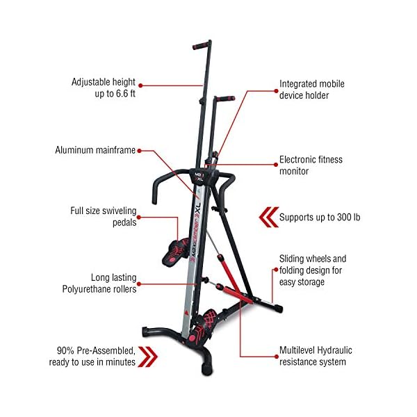 MaxiClimber XL Vertical Climbers - The Original Compact, Mountain Climber, Stair Stepper Exercise Machines - XL-2000 HRS (Hydraulic Resistance System, 12 Level) - Free Coach-led Classes & Fitness App - Image 4