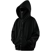 GIJOVANA Balaclava Hoodie Warm Zip Up Sweatshirts Hooded Fleece Jackets Windproof Outfits Streetwear Oversized Unisex