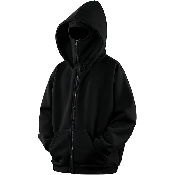 Balaclava Hoodie with Built In Balaclava, Double Hooded Zip Jacket