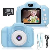 DDGG Kids Digital Camera for Girls Age 3-10,Toddler Cameras Child Camcorder Mini Cartoon Blue Rechargeable Camera Shockproof 8MP HD Children Video Record Camera (16GB Memory Card Included)