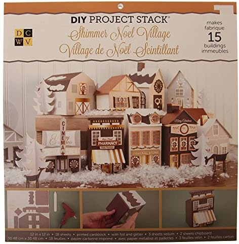 DCWV DIY Project Stack Shimmer Noel Village 12x12 Printed Cardstock 18 Sheets