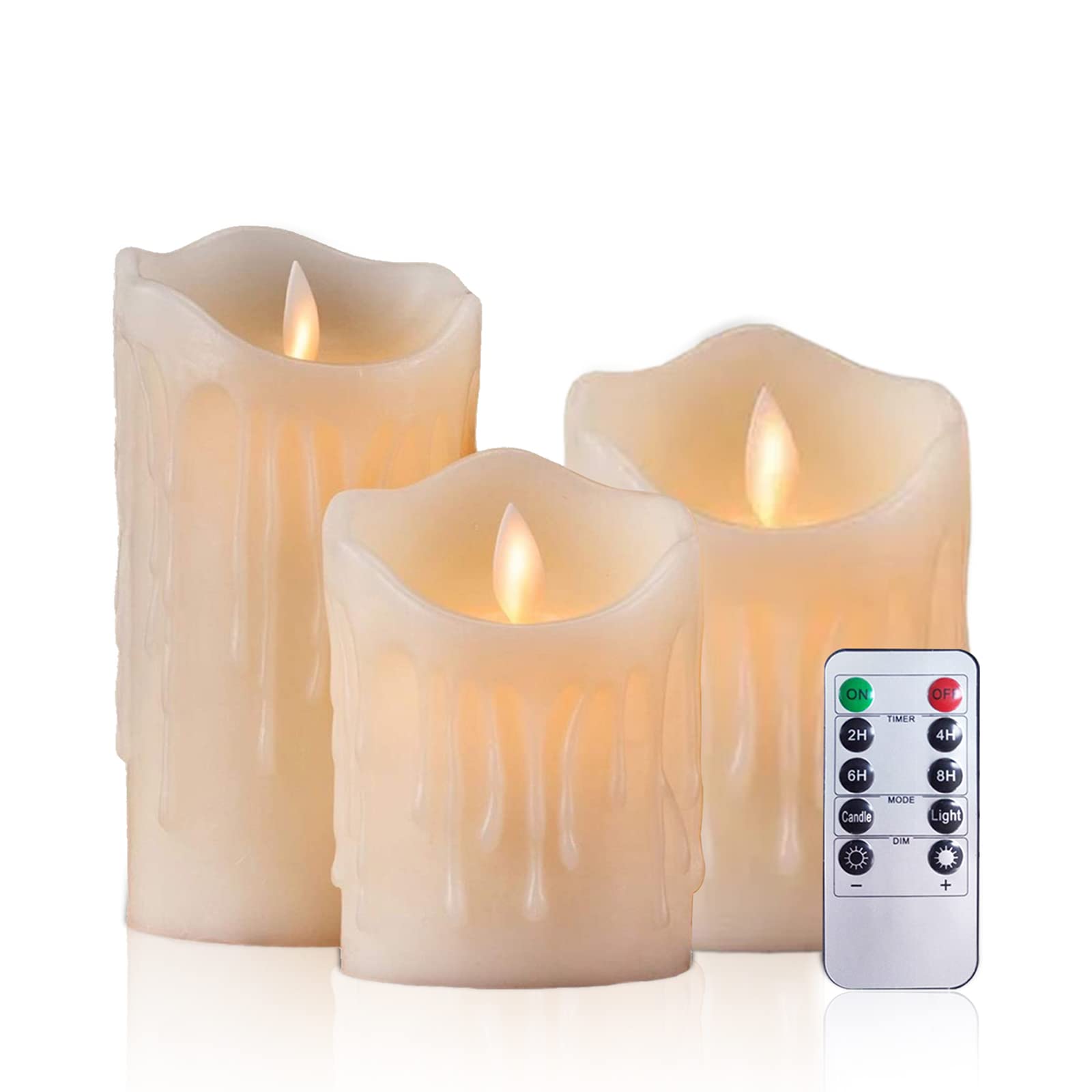 AiiBowy LED Candles Flickering [Set of 3] - Real Wax Pillar Flickering Battery Candles, Battery Operated, Flameless Candles with Remote Control for Halloween Christmas Party Decorations - Tears White