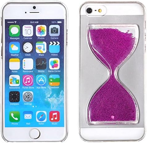 Hard Plastic Case for Iphone 5/5S,Creative Design Sparkle Glitter Shiny Quicksand Sand Clock Hourglass Timer Clear Transparent Dual Layer Hard Plastic Case Cover for Apple iphone 5 5S(Hourglass Purple)