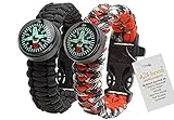 A2S Paracord Bracelet Survival Gear Kit Colorful Everest Series with built-in New Type Compass, Fire Starter, Emergency Knife & Whistle – Pack of 2 - Quick Release Buckles (Black / Red Camo)