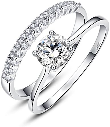 1.2ct Round Cut White CZ 925 Sterling Silver Crown Wedding Band Engagement Ring Bridal Set