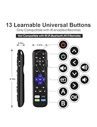 Universal IR Remote Replacement for Roku Streaming Player with 13 Extra Learning Buttons to Control TV Soundbar Receiver All in One (for Roku 1 2 3 4 Premier+ Express+ Ultra,NOT for Roku Stick)