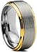 Tungsten Wedding Band Ring 8mm for Men Women Comfort Fit 18K Yellow Gold Plated Beveled Edge Brushed Polished